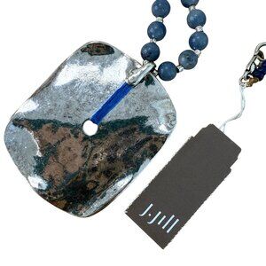J.Jill Long Beaded Necklace With Silver-Toned Pendant & Blue Accents
